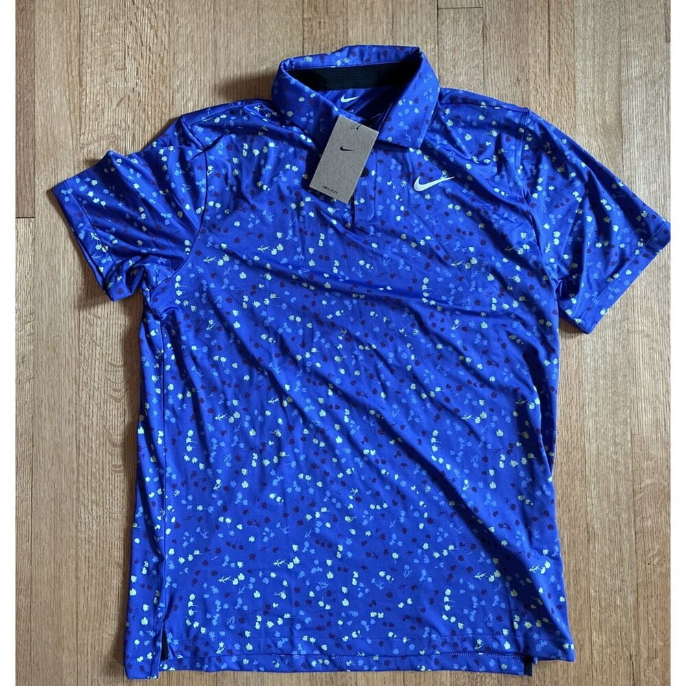 Nike Golf Tour Polo Shirt Dri-FIT Purple Floral Comfort Stretch Men Sz Medium